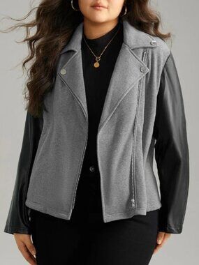 BloomChic PU Leather Zipper Contrast Button Moto Fall Winter Jacket 3X 22 24 NEW
